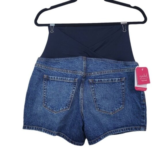 Isabel Maternity Womens Crossover Waist Panel Denim Jean Shorts Size 2 NWT - Picture 2 of 7